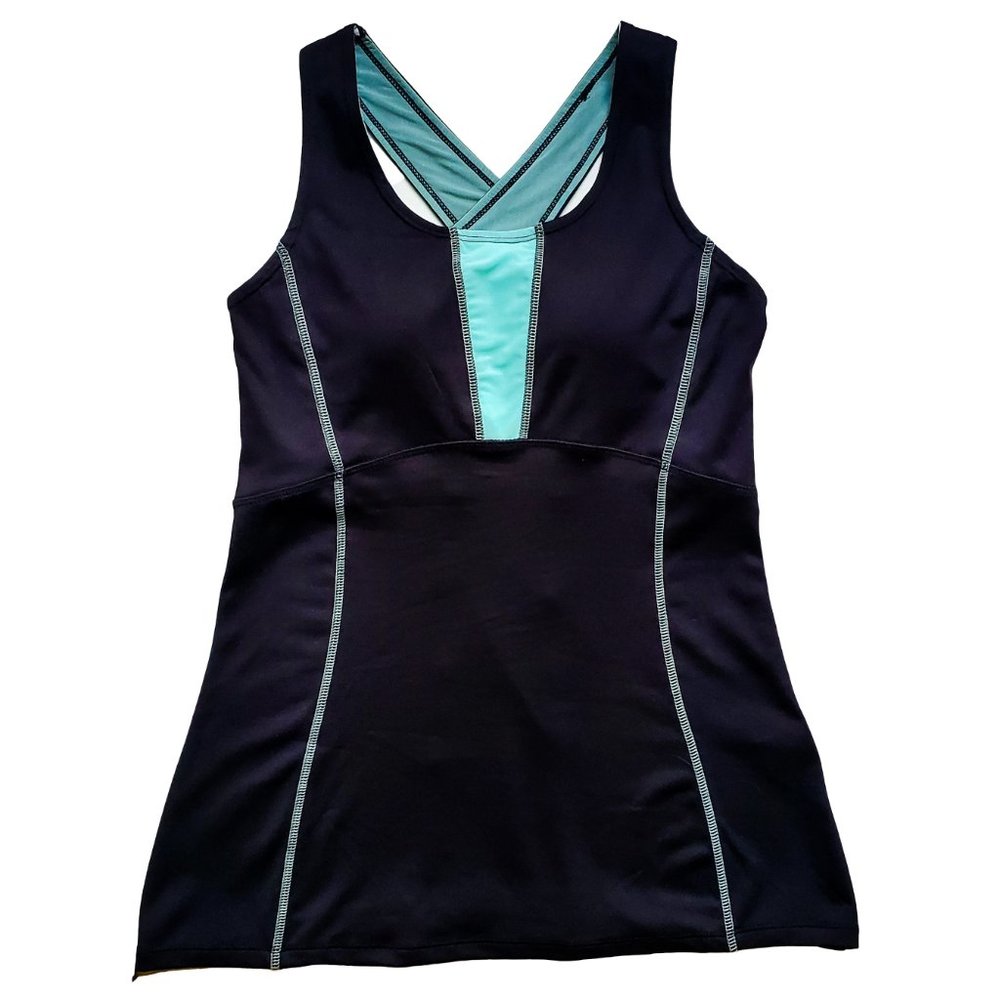 Gaiam NWOT Workout Yoga Racerback Tank Top Black Teal Women's XS Workout Sporty